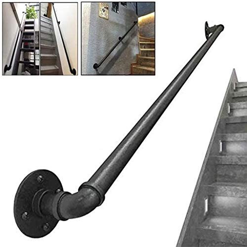 Escalera vintage rústica de hierro forjado negro – Kit de soporte de barandilla para interiores y exteriores de 4 pies para escaleras – Duradero, elegante y fácil instalación