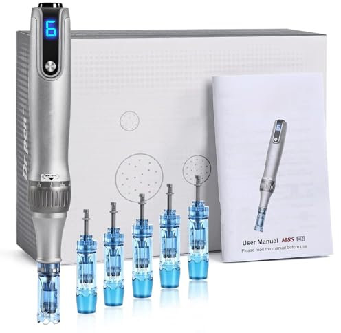 Microneedling Pen M8S Dr.pen Dermapen professionnel sans fil avec 6 cartouches de rechange 12 broches 36 broches, 6 niveaux de vitesse réglables de 0,25 à 2,5 mm