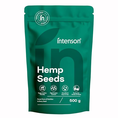 Intenson Geschälte Hanfsamen, 500 g, Reich an Protein und Fettsäuren | Vegan und Keto-geeignet, Natürlich Glutenfrei, Ohne Zusatzstoffe