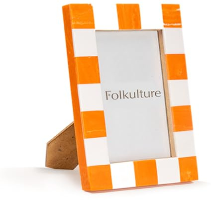 Folkulture Fall 4x6 Bilderrahmen, Kunstharz, kariert, Orange und Weiß