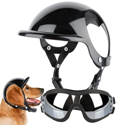 Dog Goggles - Hundesonnenbrille - Haustierhelm - verstellbarer ABS-Helm mit Belüftung und UV-Shield-Brille, sichere Passform für kleine bis große Hunde, stilvolle Augensicherheit für Outdoor Reisen