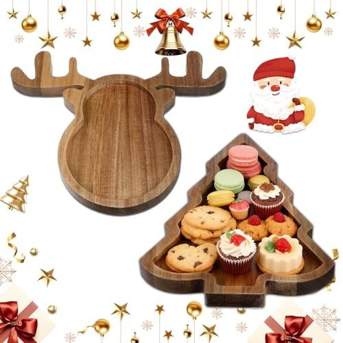 Dwafill Christmas Tree Tray, Christmas Plates,Weihnachtsteller für Süßigkeiten, Geeignet für Obst, Snacks, Desserts von Weihnachtstablett, Serviertablett für Partyzubehör (Braunes Geweih)