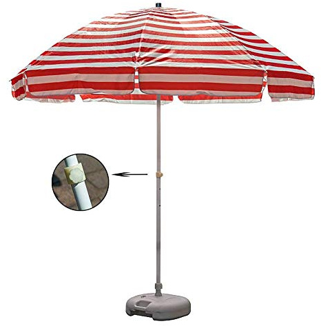 CAFIEDR Sonnenschirm, Sonnenschutz, Strandschirm, 2,5 m, für Picknicks im Garten und Partys im Freien, Terrassenschirm mit 8 Stahldrahtrippen, rot gestreift