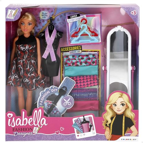 ColorBaby Isabella Ledad docka 30 cm, inklusive tillbehör, spegel, skyltdocka, hängare, tyger, syspel för barn, modedesignspel, leksaker för barn 3 år (39414)