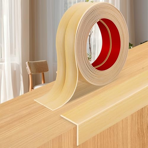 Baguette d’Angle PVC Cornière Moulure Murale Autocollante Protection Profilé Souple pour Bordure de carrelage Plafond (Bois d'origine, 4cm×3m)
