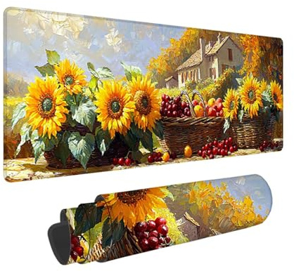 Gaming Mauspad, Mousepad XXL 1200 x 500 mm Mouse Pad mit Wasserdicht und Anti-Rutsch Großer Tischunterlage für Büro&Zuhause Verbessert Präzision und Geschwindigkeit Gaming Zubehör (Sonnenblumen) K-800