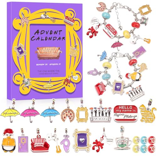 Friendship Advent Calendar 2026,24 Days Advent Calendar of FRIENDS Charm Bracelet Kit TV Show- Something special for Kids Adults Men Women Couples