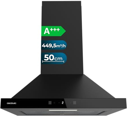 Cecotec Pyramiden-Dunstabzugshaube 50cm Bolero Flux PT 504400 Black A++, 449,5 m³/h, Energieklasse A++, Booster mit hoher Effizienz und innovativer Technologie für moderne Küchen