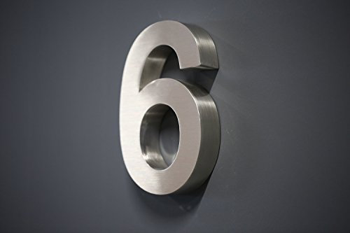 Lüllmann Hausnummer Premium Edelstahl in 3D Design Arial ALLE Zahlen H20cmxT3cm V2A TOP (Arial 20cmx3cm Nr.6)