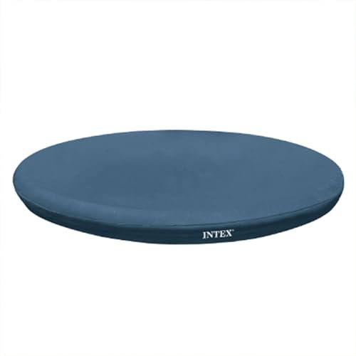 Intex 28026E UV-beständige Deluxe-Schmutz-Poolabdeckung für 3,5 m Intex einfach aufzustellende oberirdische Schwimmbecken, runde Vinylabdeckung mit Abflusslöchern und Nylon-Spannseilen, Blau