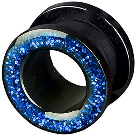 viva-adorno 1 Stück Flesh Tunnel Acryl Glitzerdesign zum Schrauben Z2c, Größe: 12mm, Blau