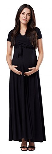 HAPPY MAMA. Femme Robe Maxi Maternité d'allaitement. Court Manches. 599p (Noir, 38, M)