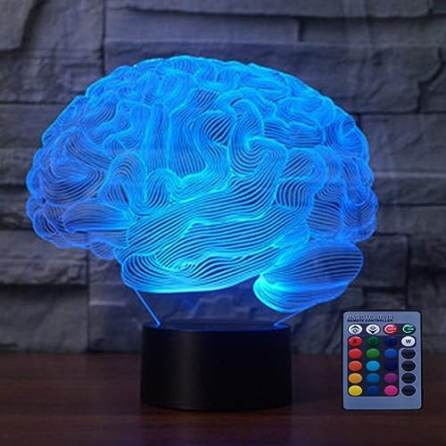 YTDZLTD Kreative 3D Gehirn Nacht Licht 16 Farben Andern Sich Fernbedienung USB-Strom Touch Schalter Dekor Lampe Optische Täuschung Lampe LED Lampe Tisch Kinder Brithday Weihnachten Geschenke