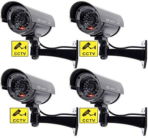 BW Lot de 4 caméras de sécurité factices de vidéosurveillance extérieur intérieur avec lumière clignotante en forme de balle Noir
