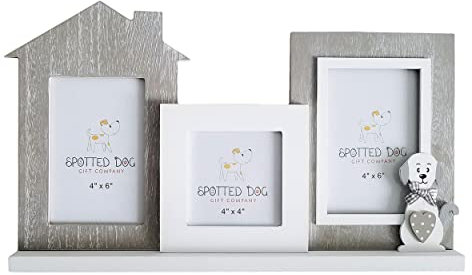 SPOTTED DOG GIFT COMPANY Bilderrahmen für 3 Bilder mit Hund Motiv, Fotorahmen für Mehrere Fotos, Haustier Tierfotorahmen aus Holz Heimdeko, Geschenke für Hundeliebhaber Hundemama