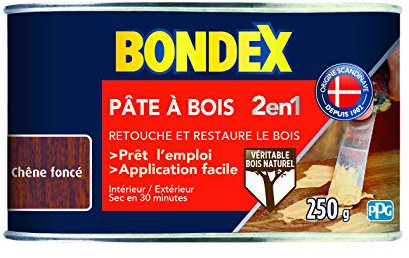 BONDEX - Pate à bois - Rebouche et Restaure le Bois - Sec en 30 min - 250g - Chêne foncé
