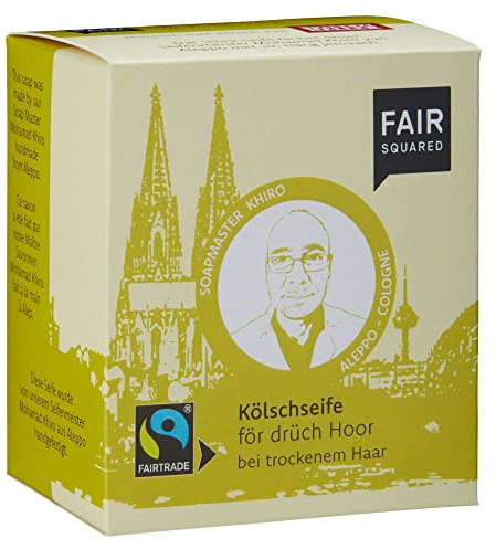 𝖥𝖠𝖨𝖱 𝖲𝖰𝖴𝖠𝖱𝖤𝖣 Kölschseife FÖR DRÜCH HOOR mit Sheabutter 2 x 80 Gramm - feste Seife für trockenes Haar - mit Kölsch und Fairtrade-Shea - vegane Naturkosmetik