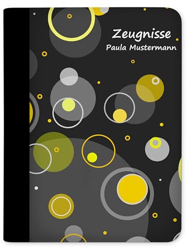 CreaDesign Customize A4 Zeugnismappe für Kinder - 26.7 x 32.7 x 1 cm, erweiterbar auf bis zu 20 Fächer, Sichtbuch ohne Klarsichthüllen, Kreise Gelb Design, Dokumentenmappe für Schüler