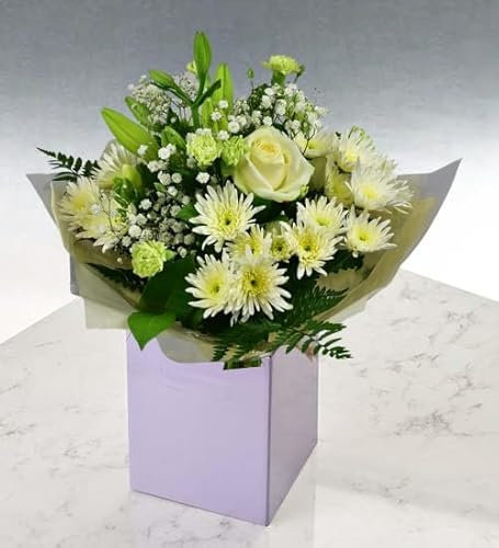 Grace Fresh Flower Bouquet with White Roses and Lilies – Summer Floral Arrangement for Birthday Celebrations, Anniversary, Sympathy, Get Well, Party, Gift Delivery Occasions