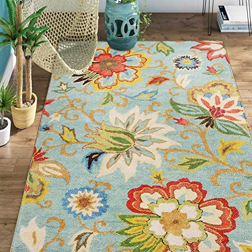 Lahome Collection Moderner Teppich mit Blumenmuster – 90x152 cm, waschbar, rutschfest, bunt, Vintage-Teppich, Akzent, abgenutzter Überwurf, Teppich, Dekoration (90x122 cm, Paisley)