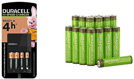 Duracell 4 Hours Battery Charger with 2 AA and 2 AAA & Amazon Basics AAA Rechargeable Batteries (16-Pack) 800mAh Pre-charged