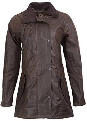 WALKER AND HAWKES Katrina - Damen Outdoor-Jacke mit 3/4-Länge - 100% gewachste Baumwolle - Braun - 36