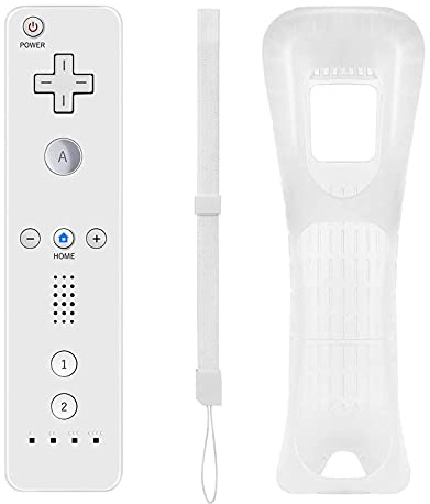 Bürtt - Controller di ricambio per telecomando Wii, telecomando wireless con custodia in silicone e cinturino da polso, per Wii Nintendo e Wii U (bianco)