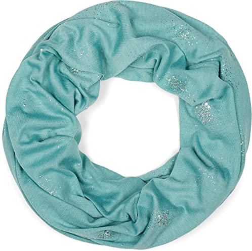 styleBREAKER Damen Loop Schal mit Glitzer und Pailletten Punkte, Schlauchschal, Tuch 01017075, Farbe:Ozeanblau