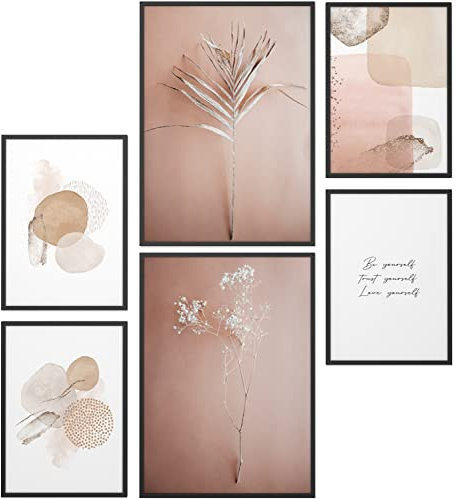 Papierschmiede® Mood Poster Set Pampas Rose, Deko Bilder Wohnzimmer, 2x DIN A3 (ca. 30x42) und 4x DIN A4 (ca. 21x30), Beige Rosa Gold Abstrakt Aquarell - Wandposter ohne Rahmen