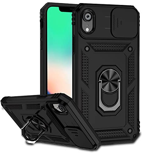 Hitaoyou iPhone XR Case with Camera Cover and Kickstand, Military Grade Heavy Duty Protective, Shockproof, Black