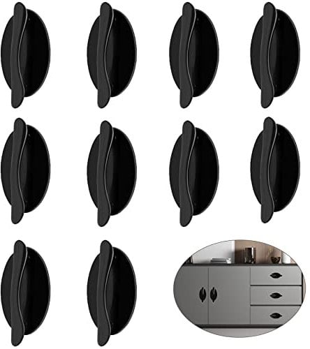 Monsully 10 piezas Pomos Autoadhesivos Manija, Tirador de PláStico ABS Tiradores Adhesivos Pomos Autoadhesivos, para Puertas y Ventanas, Armarios, Cajones, Armarios (Negro)
