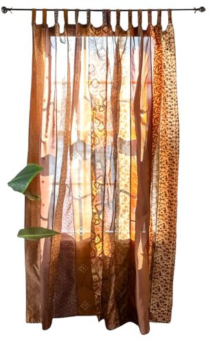 Rajbhoomi handicrafts Bunte Vorhänge, lichtfilternd – Boho-Vorhänge, Betthimmel, Wandteppich oder Fensterdekoration, Shree-Paneele, braune Farbe (84 x 43 Zoll)
