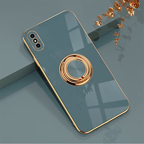 EYZUTAK Electroplated Magnetic Ring Holder Case for iPhone X iPhone XS, 360 Degree with Rotation Metal Finger Ring Holder Magnet Car Holder Soft Silicone Shockproof Cover for iPhone X/XS - Gray