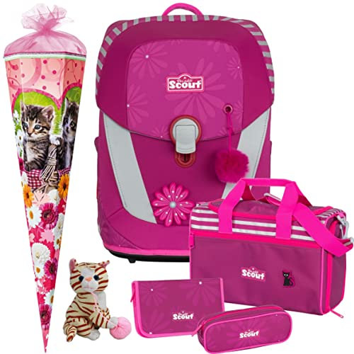 Pretty PINK - Katze - Scout Sunny II mit Funny Snaps® Schulranzen-Set 6tlg. mit Sporttasche und SCHULTÜTE - PLÜSCHKATZE GRATIS DAZU