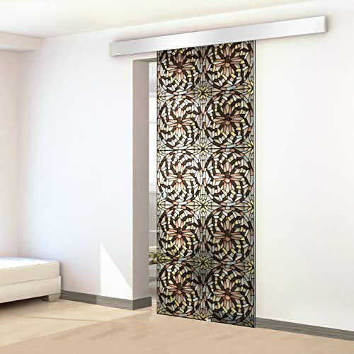Porta scorrevole in vetro colorato dipinto a mano, modello MAROC marrone 60x215 cm (60/85/95 cm) 8 mm vetro trasparente, kit completo di ferramenta (60x215 cm, DESTRA)