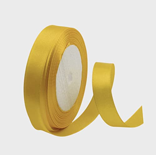 POPOYU Ruban Satin Doré 15mm x 23m Ruban de Noël pour Cadeau Emballage, Ruban Tissu DIY Décoration pour Mariage, Anniversaire Artisanat, Fête, Coffrets, Bouquet, Ruban pour Noeud Couture