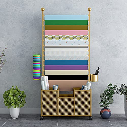 Mehrzweck-Schalbügel-Display-Rack, Heavy Duty Eisen Stehendes Lagerregal Mit Verriegelungsrädern, Für Tapeten, Schals, Band, Hose, Decke, Handtuch (Color : Gold, Size : 120cmx 27cmx170cm)