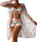 PANOZON Damen Boho 3-teilig Bikini mit Boyshort Bikini Cover up Strandponcho Strandtunika orange M