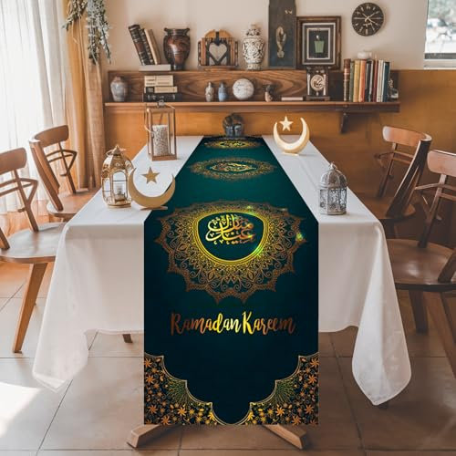 Teslite Eid Mubarak Tischläufer, Ramadan-Läufer, 183 cm, Dekoration, Stoffbezug für Zuhause, Esszimmer, islamisches Happy Festival, Party, Dekorzubehör