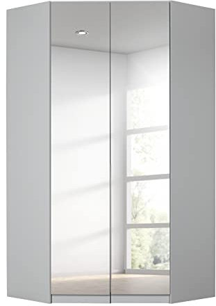 Rauch Möbel Alabama Eckschrank Schrank Kleiderschrank Grau mit Spiegel, 2-türig, inkl. Zubehörpaket Basic, 1 Kleiderstange, 9 Einlegeböden, BxHxT 117x210x117 cm