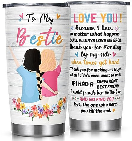 Livole Friend Christmas Gifts for Women Ideas, Best Friend Birthday Gifts, Thank You, Friendship Gift for Women, Her, to My Bestie Mug, 600ml Insulated Coffee Mug, 20oz Stainless Steel Slushy Cup