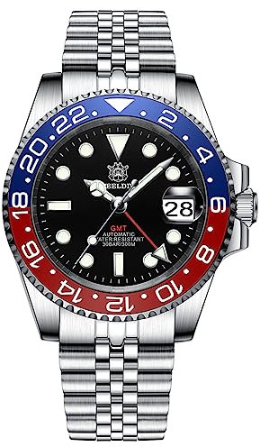 Burnside Steeldive SD1993, GMT, Blau und Rot, NH34, Saphir, Lume, 300 m Taucher, Tauchen, BNIB, Schwarz , Klassisch