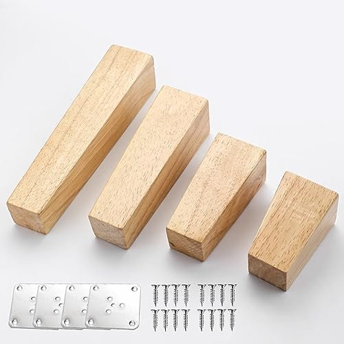 Holz Tischbeine 4 Stück Massivholz Möbelfüße Eckig Couch Schrankbeine für Stühle Schrank Sofa Bett Couch, mit Montageplatten, Schrauben und Filzgleiter Holz Tischbeine (30cm(11.8in))