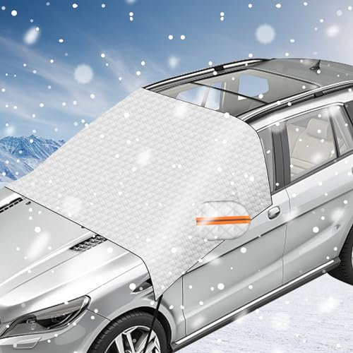 Frontscheibenabdeckung Winter, Ultra-Dick Windschutzscheibenabdeckung mit 4 Haken, 4 Schicht Schutz Scheibenabdeckung Auto Winter für Auto Schnee, Staub, Frost, Hagelschutz, Spiegel Schutz230×145CM