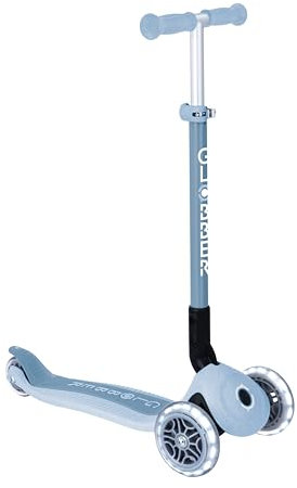 GLOBBER Primo Foldable Lights Eco Roller – Tretroller Kinder ab 3 Jahre - Scooter 120/80 mm - ABEC 5, 3-rädrig LED-Rollen– höhenverstellbar – blaubeere