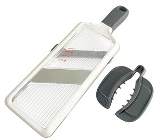 Brvnpily Cortador de mandolina de mano con soporte para alimentos, cortador de alimentos de mandolina, cuchillas ajustables de acero inoxidable, picador de verduras y rallador de queso para cortar