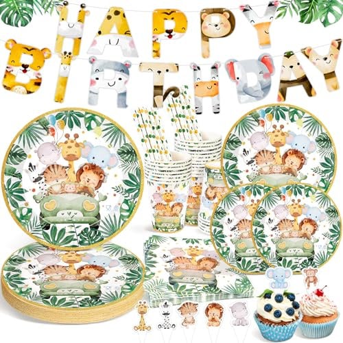 Ophy 134 Piezas Juego de Vajilla de Fiesta, 25 Invitados Vajilla Fiesta Cumpleaños Kit de Vajilla de Cumpleaños, Vajilla Decoración de Fiestas de Cumpleaños Platos,Vasos,Servilletas, Pajitas, Mantel