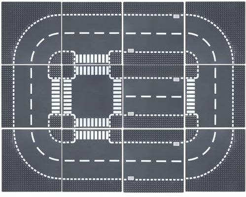 HUIZDQ 12 Stück Straßengrundplatten, Stadt Straße Straße Gebäude Grundplatte Spielzeug kompatibel mit Allen großen Marken, 10 x 10 (Grau)