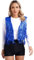 iiniim Damen Pailletten Weste Glitzer Ärmellos Anzugweste Fransen Jacke Mantel Quasten Tanzjacke Karneval Fasching Tanzkostüm A Royal Blau L