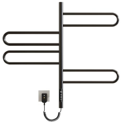 TINS Scaldasalviette Elettrico Bagno, Rotazione di 180° Termoarredo Elettrico Bagno Nero, 170W, Scalda Salviette da Bagno Elettrico, con Timer/Temperatura Regolabile, Basso Consumo-Black